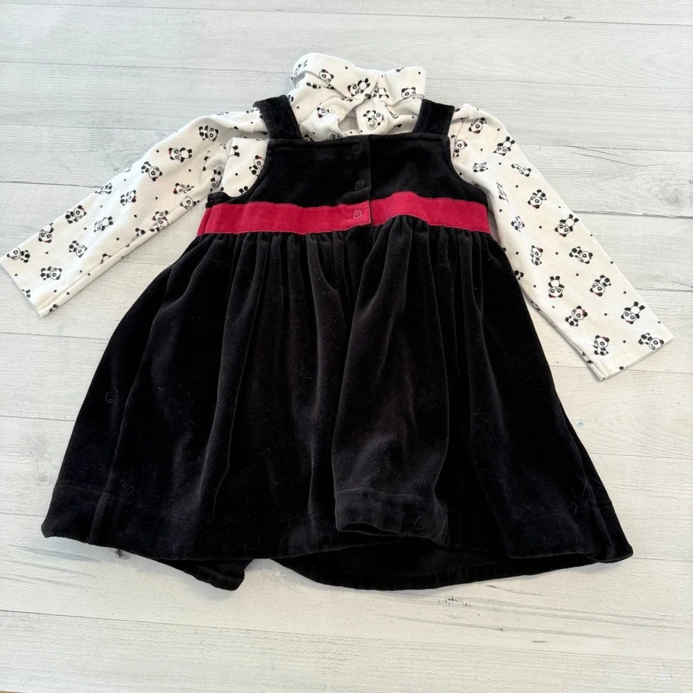 Gymboree girls black velvet dress with panda‎ bodysuit 2008 3T